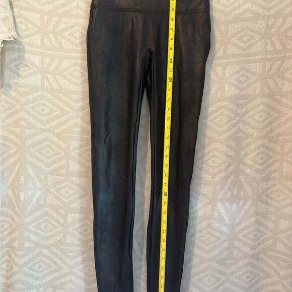 Faux Leather Leggings High Waist Smoothing Tummy Control Black - Picture 7 of 10